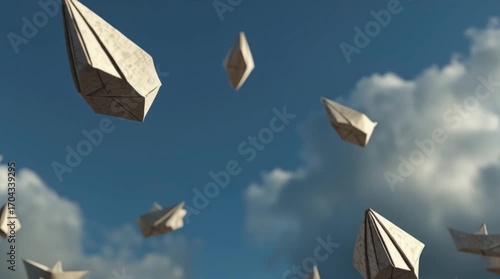 Paper Boats Drifting in a Cloudy Sky