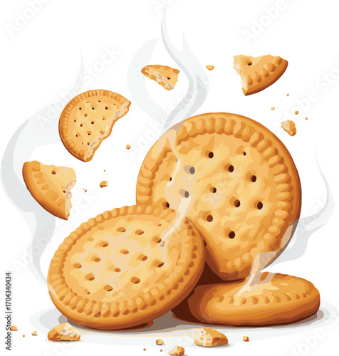 Surreal Biscuits with Floating Crumbs and Cookie Pieces Vector