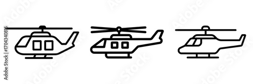 The helicopter icon is part of a series of Transportation, Logistics and Machines icons on a white background, available in eps
