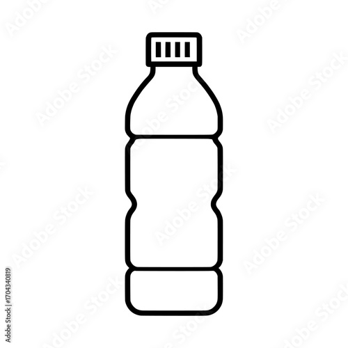 A large, transparent plastic bottle of mineral water serves as the modern illustration of a gallon icon, set on a clean white background