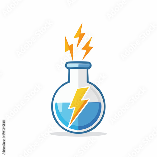 A Laboratory Flask Symbolizing Energy and Scientific Innovation with Lightning Bolts