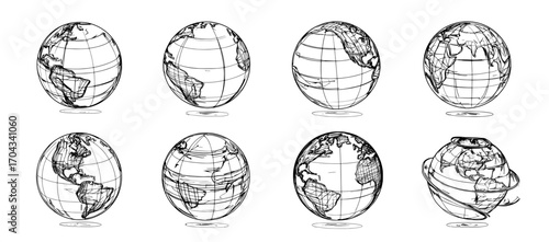 A 3d globe grid, planet sphere, and ball wireframe encompass a modern Earth globe surface, which is defined by a discrete global grid consisting of a mosaic of longitude and latitude meridians and