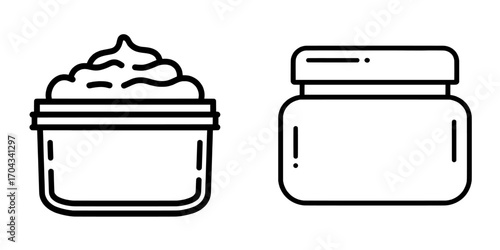 Tanning product icon in the form of a sunscreen line illustration on a white background to safeguard against UV