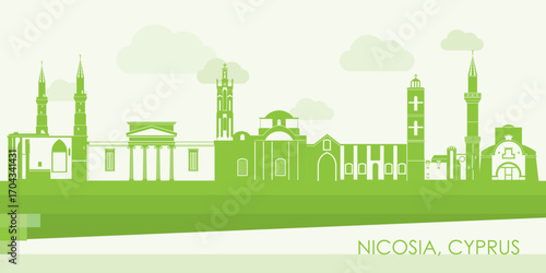 Green Skyline panorama of city of Nicosia, Cyprus - vector illustration