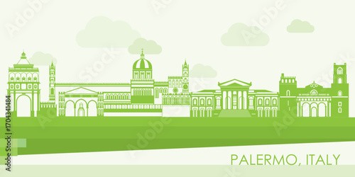 Green Skyline panorama of City of Palermo, Sicily, Italy - vector illustration