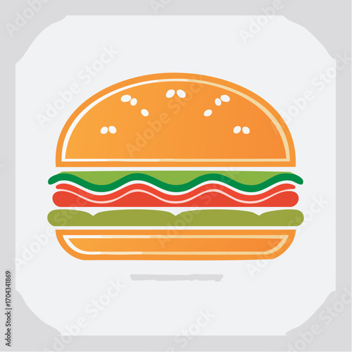 A simplistic and colorful graphic illustration depicting a stylized hamburger on a white background