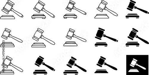 Gavel icon line art, vector set