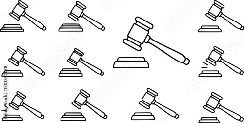 Gavel icon line art, vector set