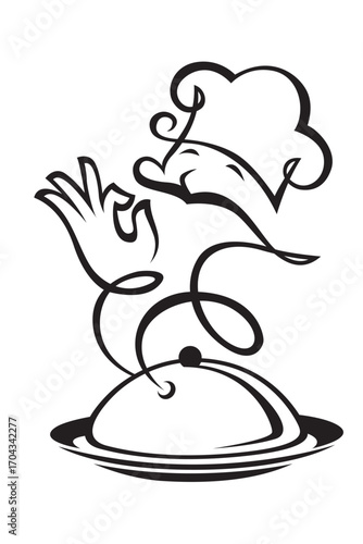 monochrome illustration of a plate with steam as the cook isolated on white background
