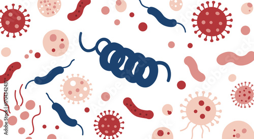 Abstract virus and bacteria illustration, microscopic germs, infection concept, pathogenic microbes, disease transmission background design