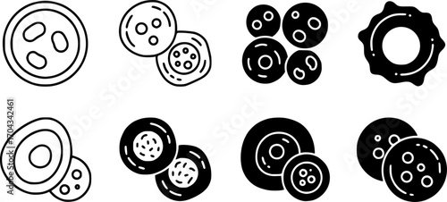 White blood cell icon set, line and black glyph style for food app website.
