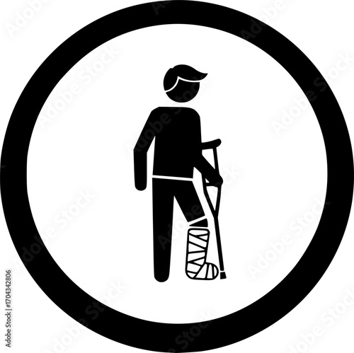 Man with broken leg icon, vector flat icon. Flat illustration.

