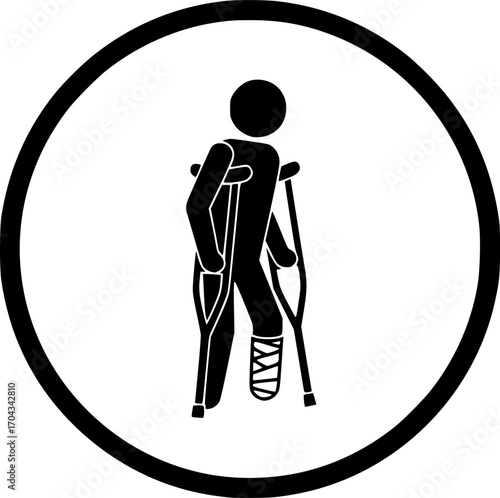 Man with broken leg icon, vector flat icon. Flat illustration.
