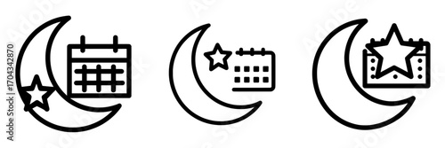 Modern Illustrator has designed a thin line icon symbolizing Ramadan on a white background as part of Calendar Icons