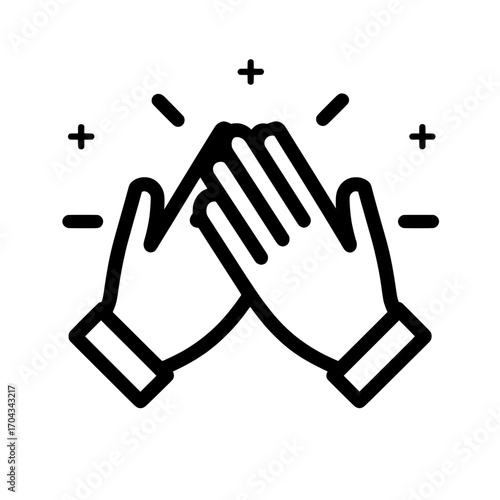 The hands clapping icon is depicted in a modern illustration style against a white background