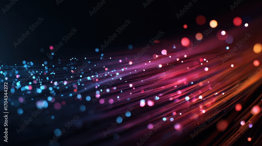 Fototapeta premium colorful abstract fiber optic strands glowing in a dark environment showcasing technology and data transmission capabilities in a modern context