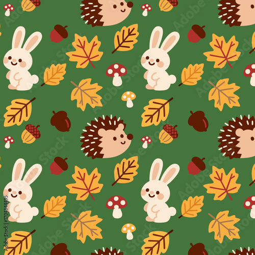 Seamless vector pattern of cute cartoon forest animals