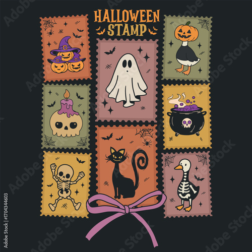 Vintage Halloween Postage Stamps t-shirt design vector