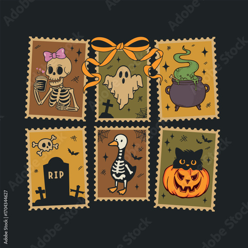 Vintage Halloween Postage Stamps t-shirt design vector