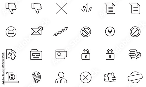 Minimalist outline communication and security error symbols for cancel, email, spam, block, and rejection concepts