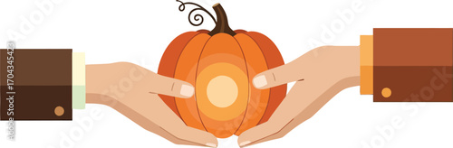 Vector art of hands holding a pumpkin for thanksgiving day
