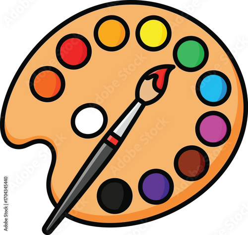 Vector art of artists paint palette with colorful dots and brush