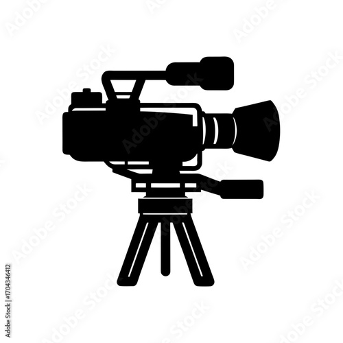 Camera on tripod black on transparent background silhouette