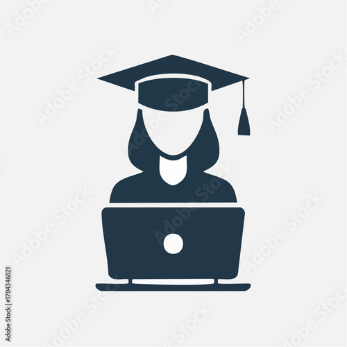 Conceptual illustration of a graduate utilizing technology for educational attainment and online learning