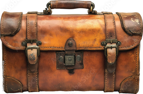 Antique Brown Leather Suitcase with Brass Buckles and Clasps luggage travel