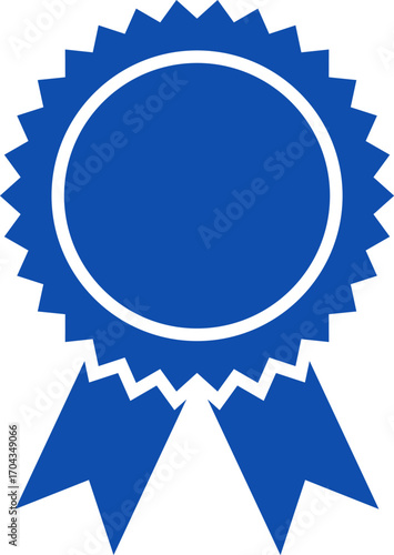 Blue ribbon and banner. Check mark tick verification icon symbol. Set of premium quality and guarantee labels. Vector illustration isolated on white background.