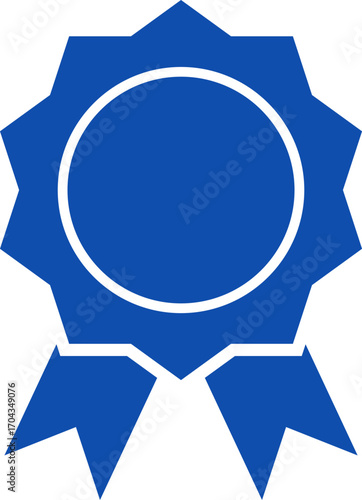 Blue ribbon and banner. Check mark tick verification icon symbol. Set of premium quality and guarantee labels. Vector illustration isolated on white background.