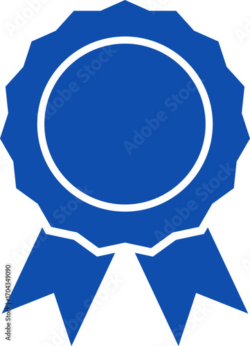 Blue ribbon and banner. Check mark tick verification icon symbol. Set of premium quality and guarantee labels. Vector illustration isolated on white background.