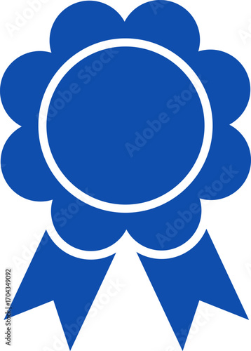 Blue ribbon and banner. Check mark tick verification icon symbol. Set of premium quality and guarantee labels. Vector illustration isolated on white background.