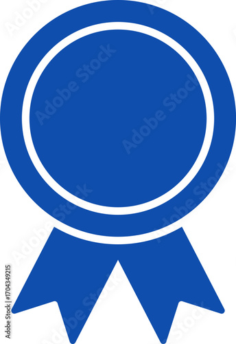 Blue ribbon and banner. Check mark tick verification icon symbol. Set of premium quality and guarantee labels. Vector illustration isolated on white background.