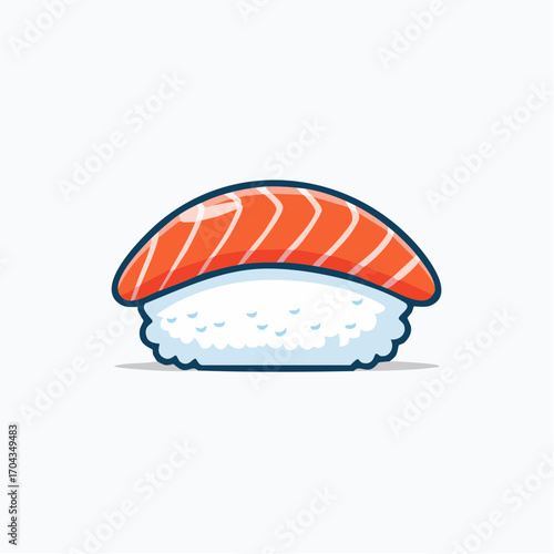 Freshly Crafted Sushi Nigiri Illustration Depicting Salmon over Rice on White Background