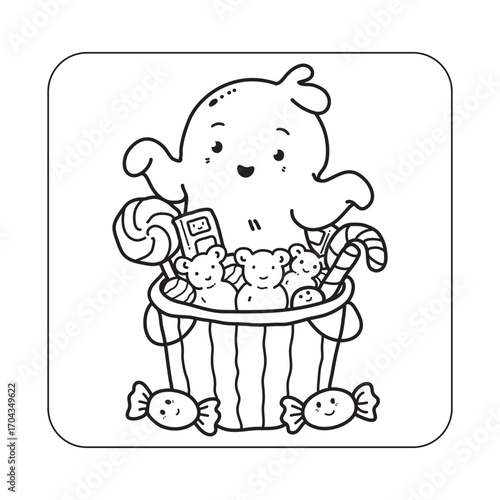 Bold and Easy Cute Halloween Coloring pages, Kawaii Halloween Coloring Book Pages For Kids, Vectors Illustration, Line Art, Black & White Designs, Bold-Easy, A4 Size 8.5x8.5" Inches,
