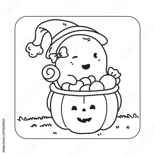 Bold and Easy Cute Halloween Coloring pages, Kawaii Halloween Coloring Book Pages For Kids, Vectors Illustration, Line Art, Black & White Designs, Bold-Easy, A4 Size 8.5x8.5" Inches,