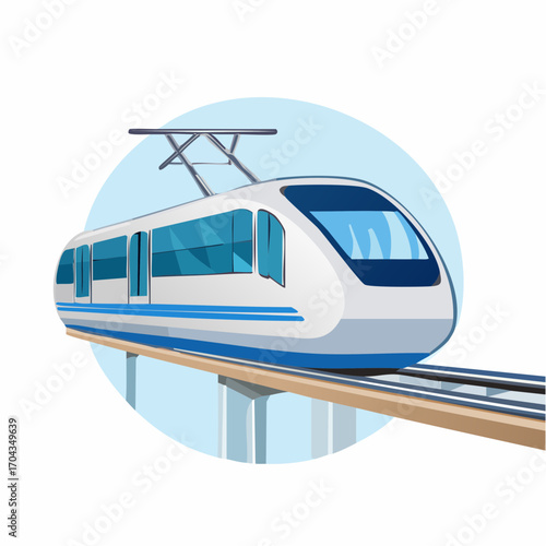 Futuristic High-Speed Rail Transit System Depicted in a Vector Illustration with Blue Accents