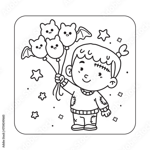 Bold and Easy Cute Halloween Coloring pages, Kawaii Halloween Coloring Book Pages For Kids, Vectors Illustration, Line Art, Black & White Designs, Bold-Easy, A4 Size 8.5x8.5" Inches,