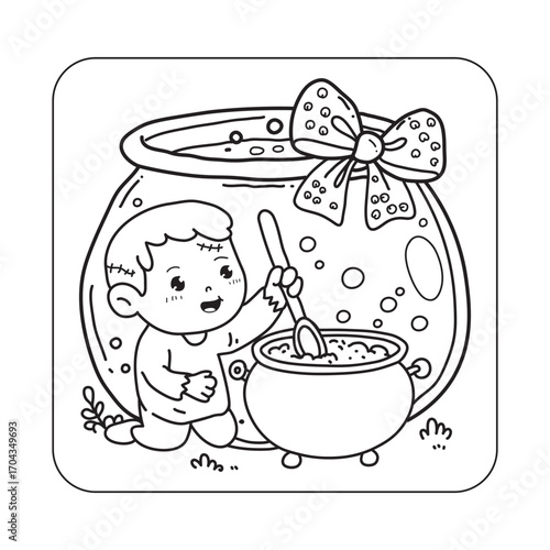 Bold and Easy Cute Halloween Coloring pages, Kawaii Halloween Coloring Book Pages For Kids, Vectors Illustration, Line Art, Black & White Designs, Bold-Easy, A4 Size 8.5x8.5" Inches,