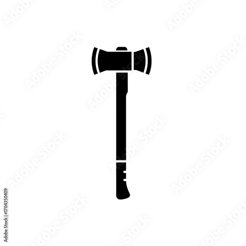 Black silhouette of a double-headed axe on a white background, a graphic representation of a tool for chopping or splitting wood