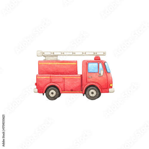 Wallpaper Mural Vibrant red fire truck illustration with ladder on black background, cut out Torontodigital.ca