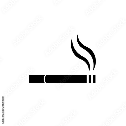 Cigarette Smoking Icon with Smoke, Black and White Graphic Illustration