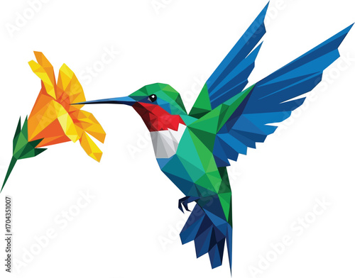 Vector art of geometric hummingbird with flower