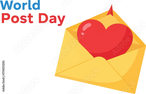 Celebrating world post day with a heart inside an envelope, a symbol of love and connection