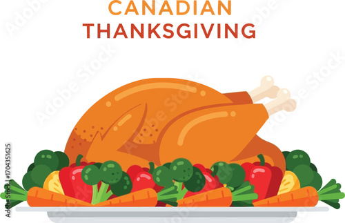 A roasted turkey with vegetables for canadian thanksgiving