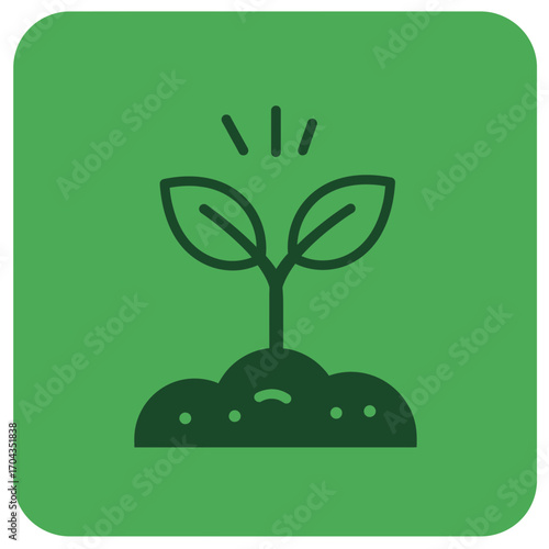 Green sprout growing from soil icon representing growth and new beginnings in flat design
