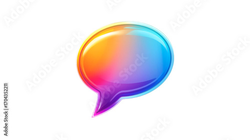 Vibrant glossy multicolored speech bubble with a smooth gradient on a transparent background