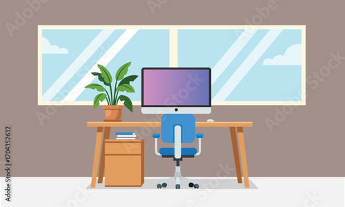 Illustration of a modern office space with a computer setup