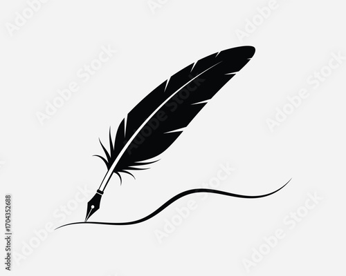 Vector art of feather quill pen writing a line